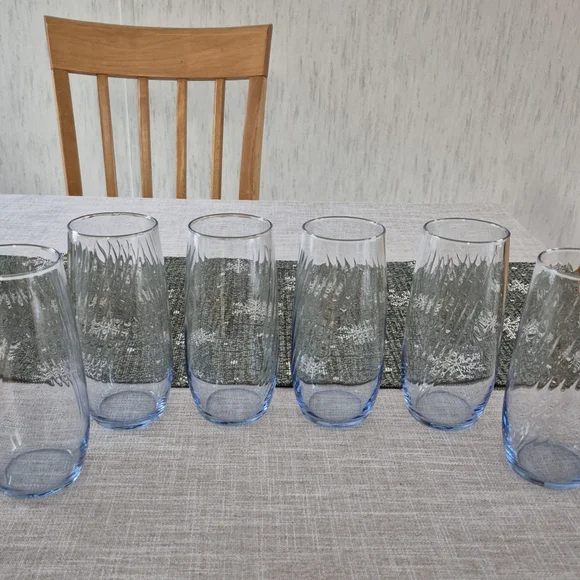 Vtg Set Of Six (6) Libby Misty Blue Optic Swirl Glasses 17oz. - Picture 1 of 4